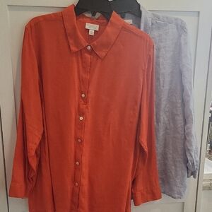 J. Jill Orange and Light Blue Button Down Love Linen Shirts